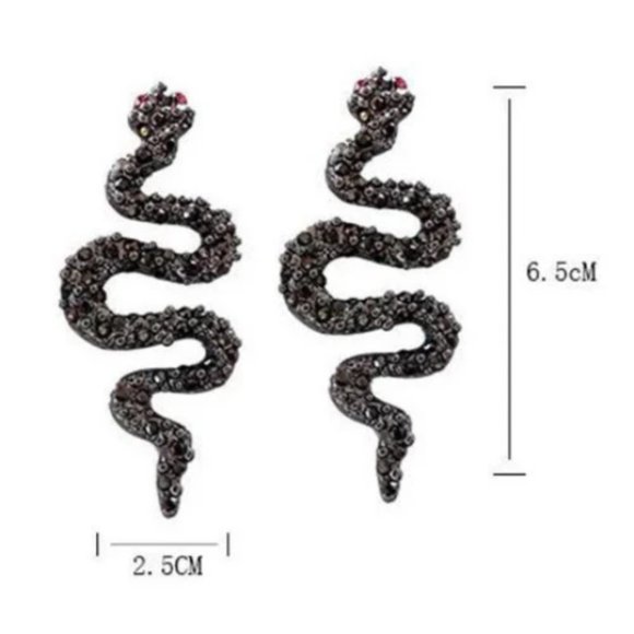 Punk Long Black Snake Earrings Jewelry Ear Stud Handmade Crystal Stud Earrings - Picture 7 of 8